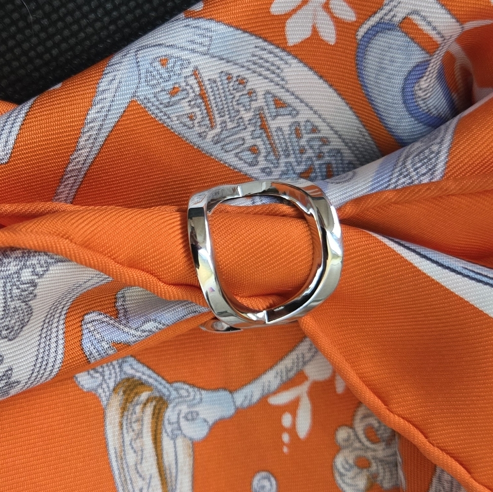 Orange Patterned Silk Scarf with Silver Buckle